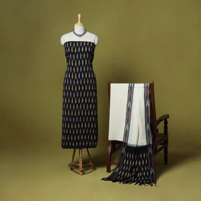 Black - handloom cotton 3pc pochampally ikat dress material