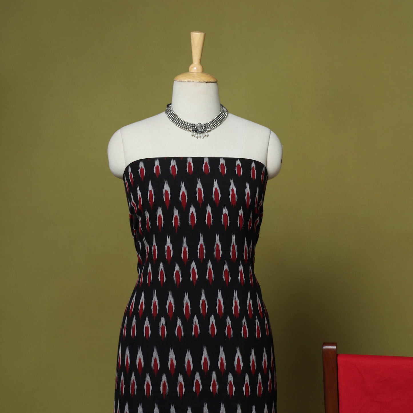 Black - handloom cotton 3pc pochampally ikat dress material