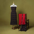 Black - handloom cotton 3pc pochampally ikat dress material