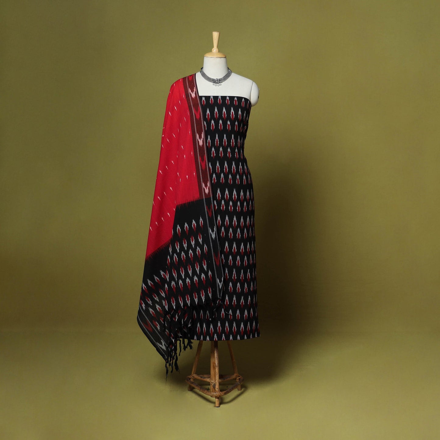 Black - handloom cotton 3pc pochampally ikat dress material