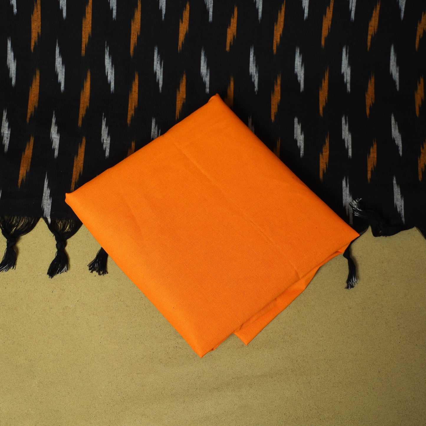 Black - handloom cotton 3pc pochampally ikat dress material