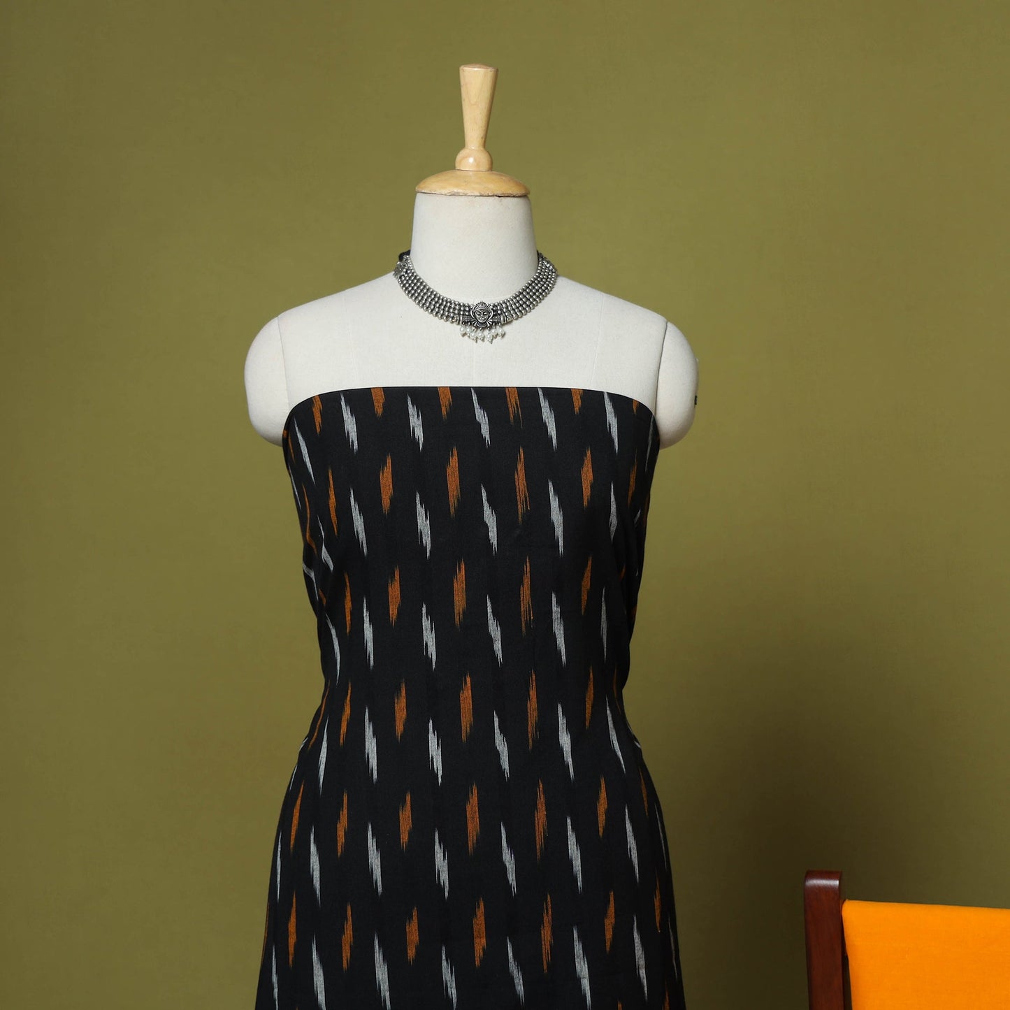 Black - handloom cotton 3pc pochampally ikat dress material