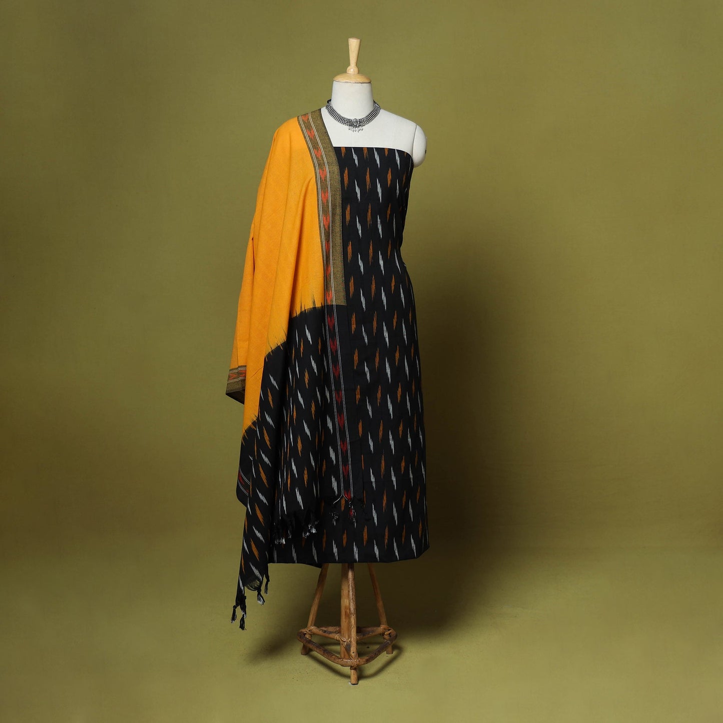 Black - handloom cotton 3pc pochampally ikat dress material