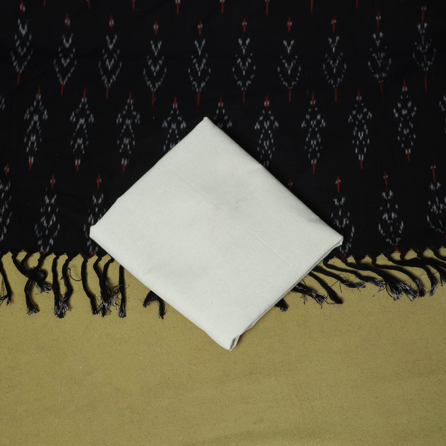 Black - handloom cotton 3pc pochampally ikat dress material