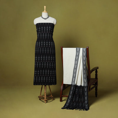 Black - handloom cotton 3pc pochampally ikat dress material