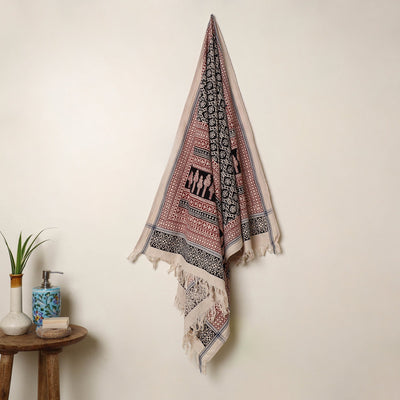 Black Handloom Cotton Bagh Print Towel