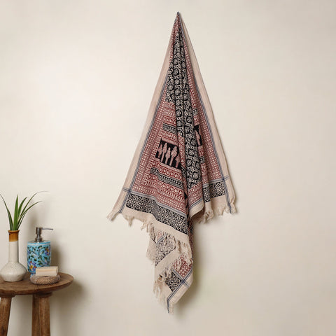 Black Handloom Cotton Bagh Print Towel