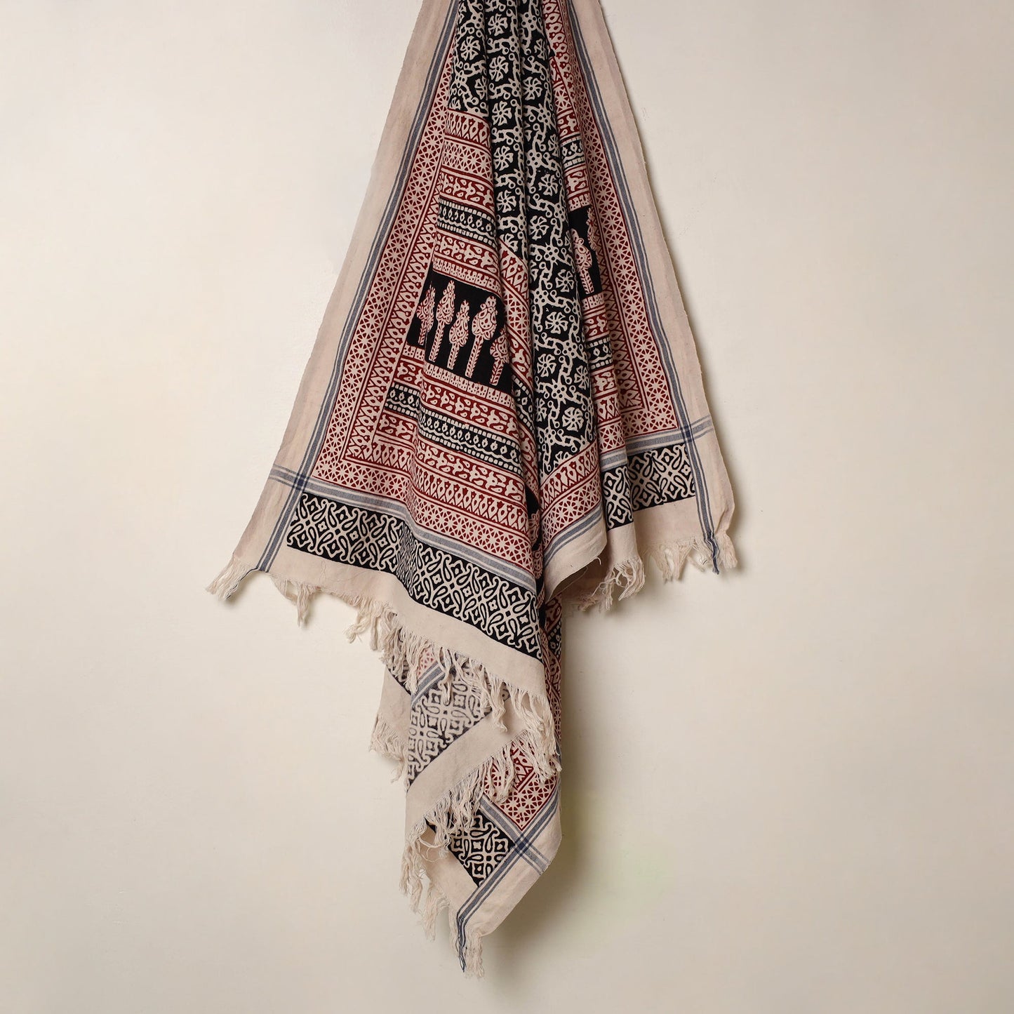 Black Handloom Cotton Bagh Print Towel