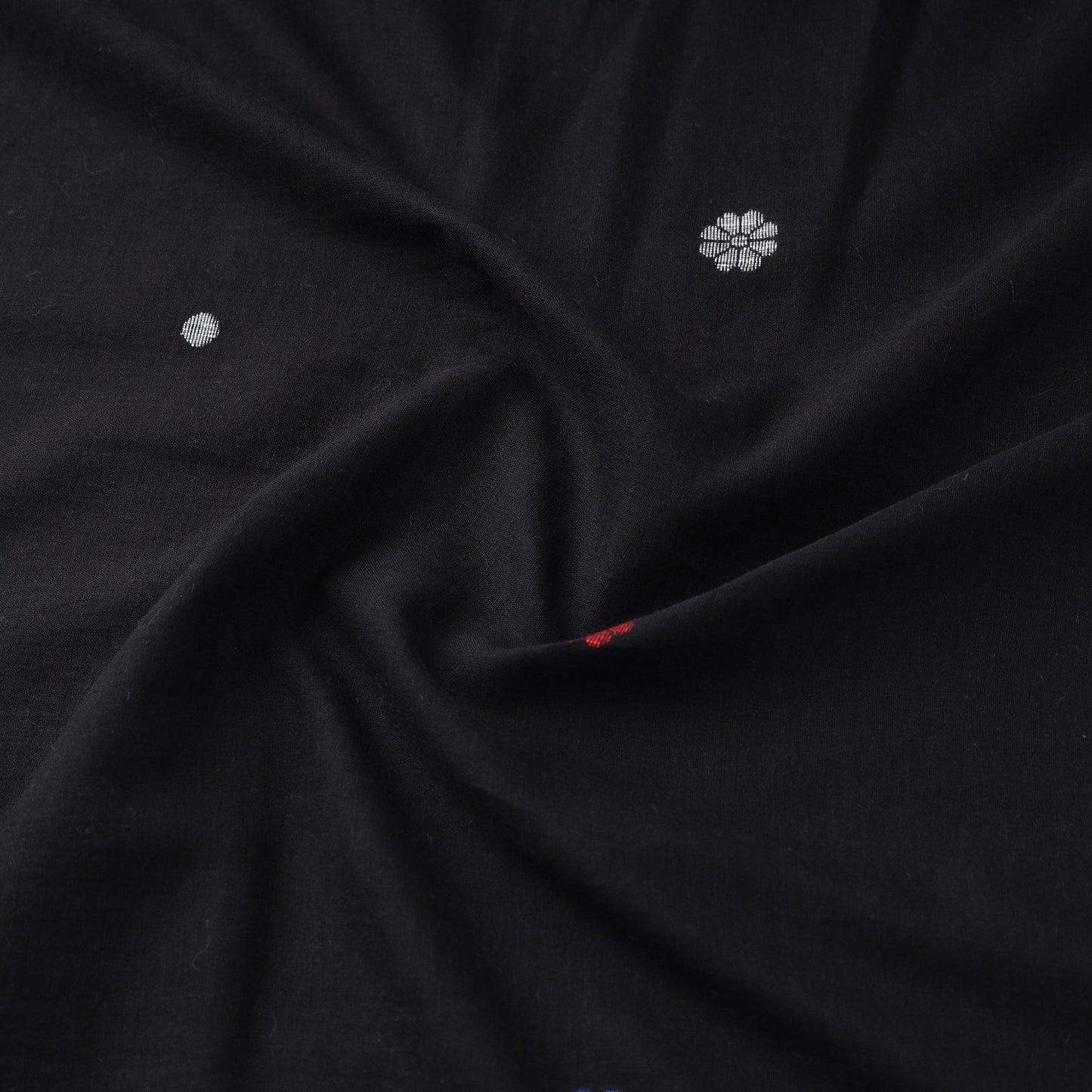 Black Handloom Cotton Burdwan Jamdani Fabric 
