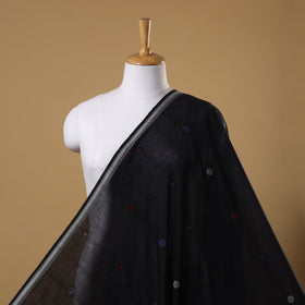 Black Handloom Cotton Burdwan Jamdani Fabric 