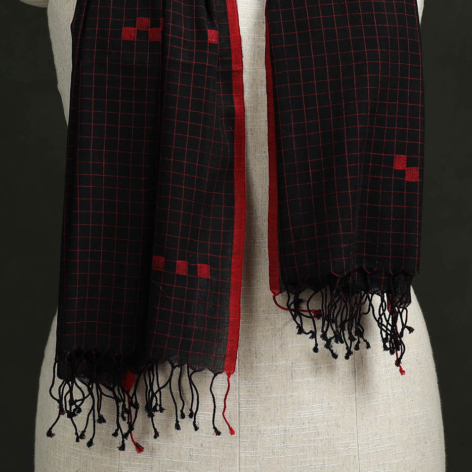 Handloom cotton burdwan jamdani stole with tassels 23