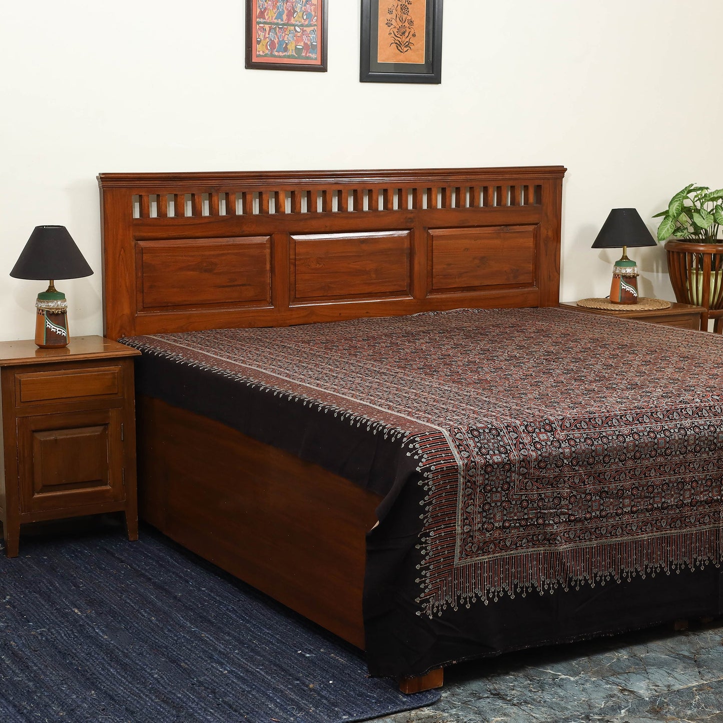 Black - handloom cotton double bed sheet (108 x 90 in) 15