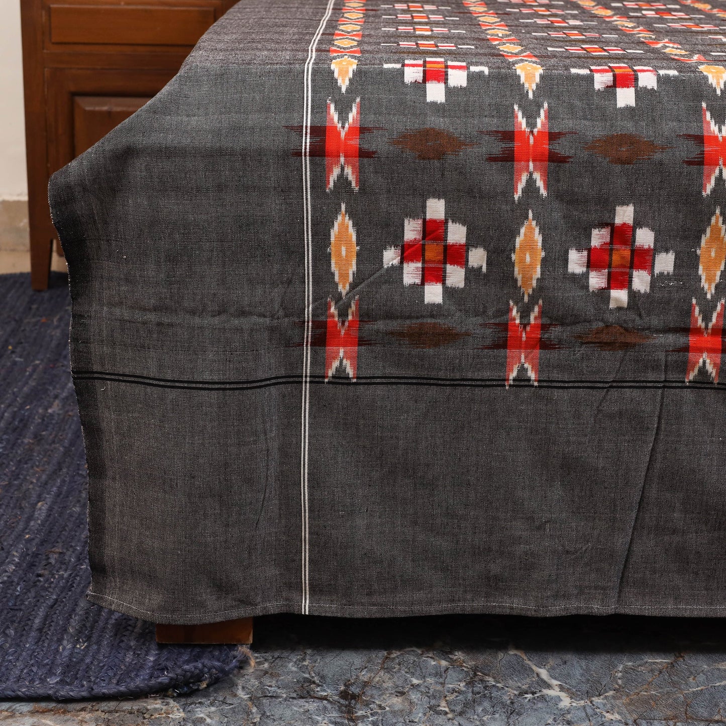 Black - handloom cotton double ikat pochampally bedsheet