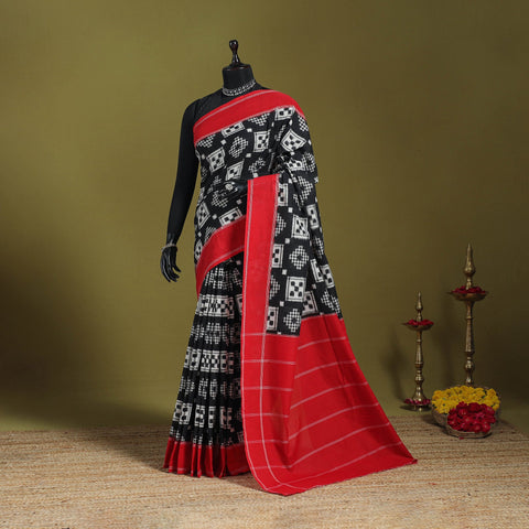 Black - handloom cotton double pochampally ikat saree 43