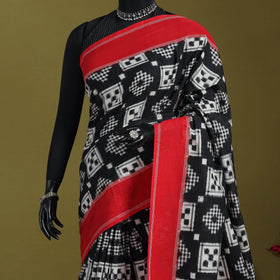 Black - handloom cotton double pochampally ikat saree 43