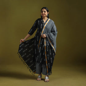Handloom cotton embroidered pochampally ikat 3pc kurta set