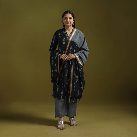 Handloom cotton embroidered pochampally ikat 3pc kurta set