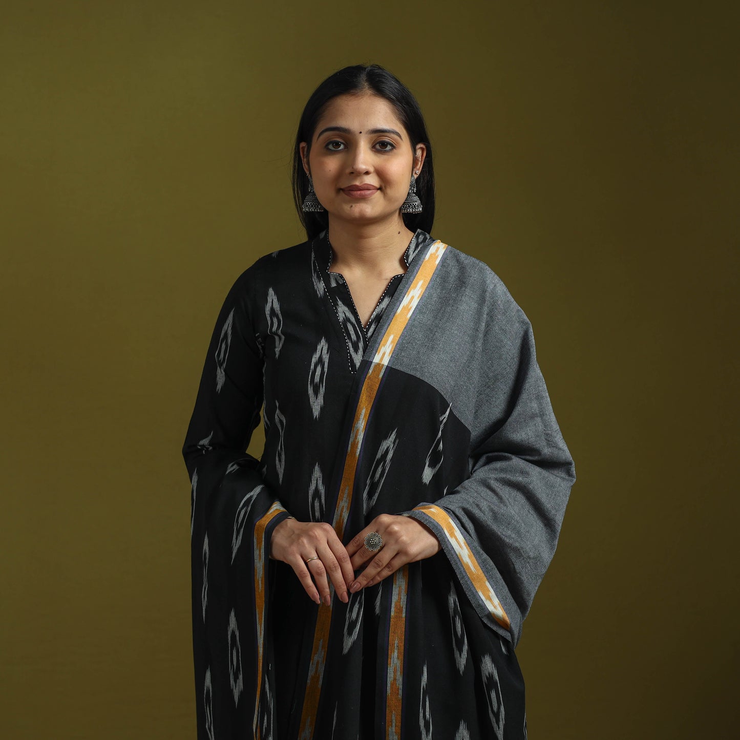Handloom cotton embroidered pochampally ikat 3pc kurta set