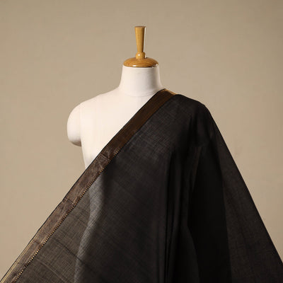 Black - handloom cotton mangalagiri fabric with zari border
