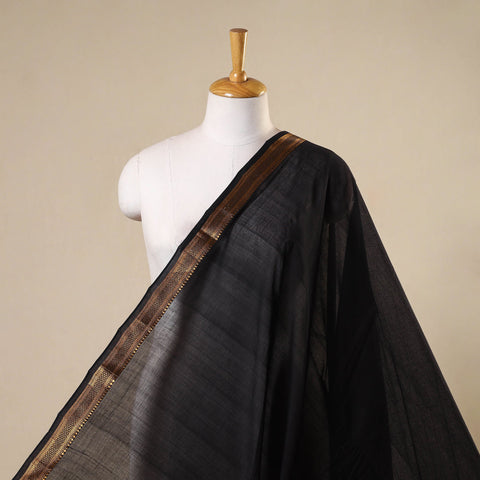 Black - handloom cotton mangalagiri fabric with zari border