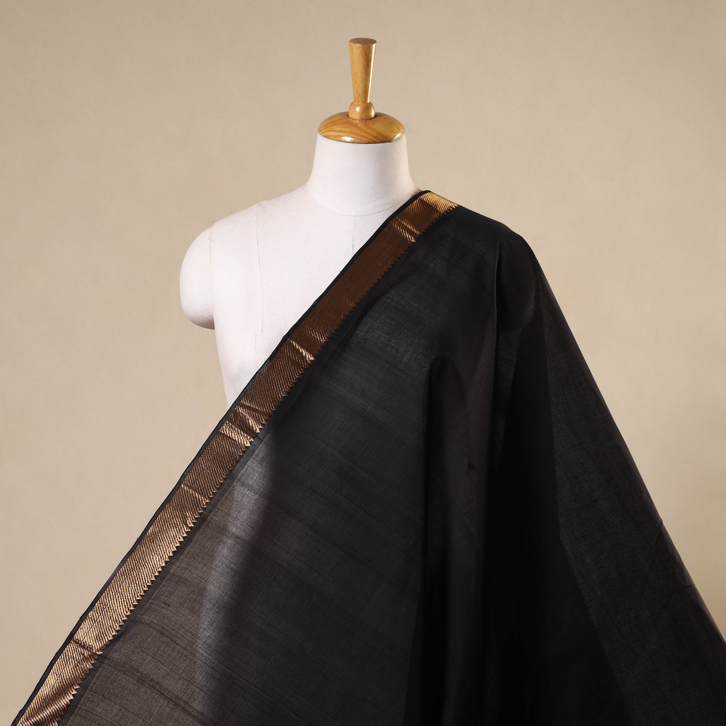 Black - handloom cotton mangalagiri fabric with zari border