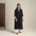 Handloom Cotton Mirror Work Black Straight Mangalagiri Kurta for Women