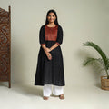 Buy Black Handloom Cotton Patchwork A-Line Mangalagiri Kurta