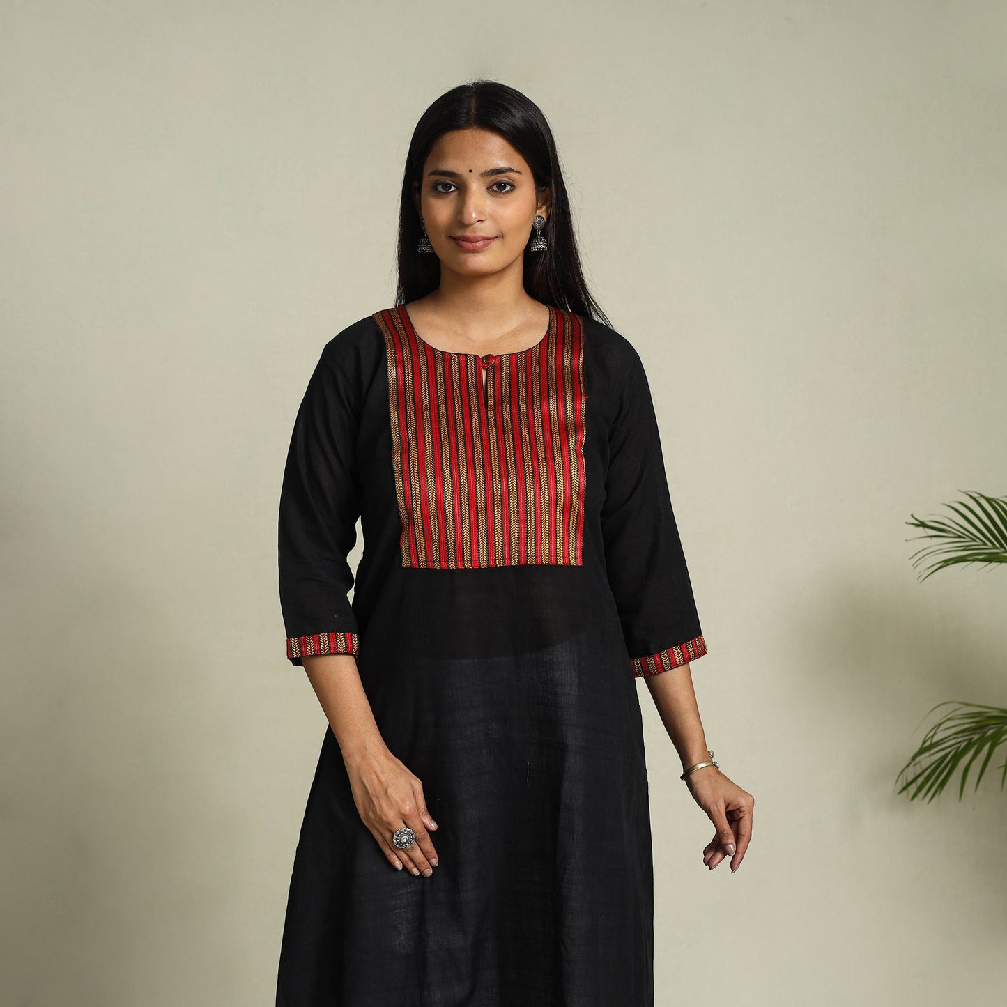 Buy Black Handloom Cotton Patchwork A-Line Mangalagiri Kurta