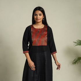Buy Black Handloom Cotton Patchwork A-Line Mangalagiri Kurta