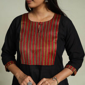 Buy Black Handloom Cotton Patchwork A-Line Mangalagiri Kurta