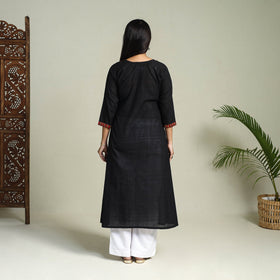 Buy Black Handloom Cotton Patchwork A-Line Mangalagiri Kurta