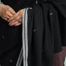 Black - Handloom Cotton Phulia Jamdani Saree with Tassels 127