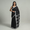 Black - handloom cotton phulia jamdani saree with tassels