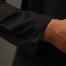 Black Handloom Cotton Plain Men Short Kurta