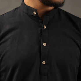 Black Handloom Cotton Plain Men Short Kurta