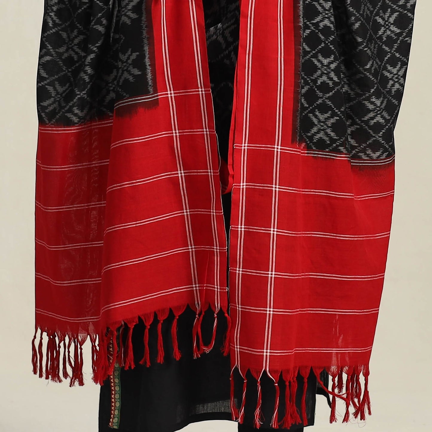 Buy Black Handloom Cotton Pochampally Double Ikat Dupatta