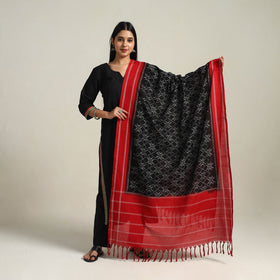 Buy Black Handloom Cotton Pochampally Double Ikat Dupatta