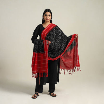 Buy Black Handloom Cotton Pochampally Double Ikat Dupatta