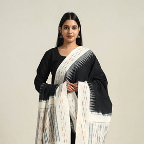 Black - Handloom Cotton Pochampally Double Ikat Dupatta 20