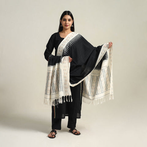 Black - Handloom Cotton Pochampally Double Ikat Dupatta 20