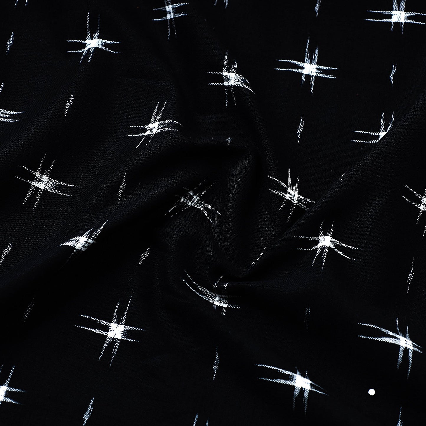 Black Handloom Cotton Pochampally Double Ikat Fabric