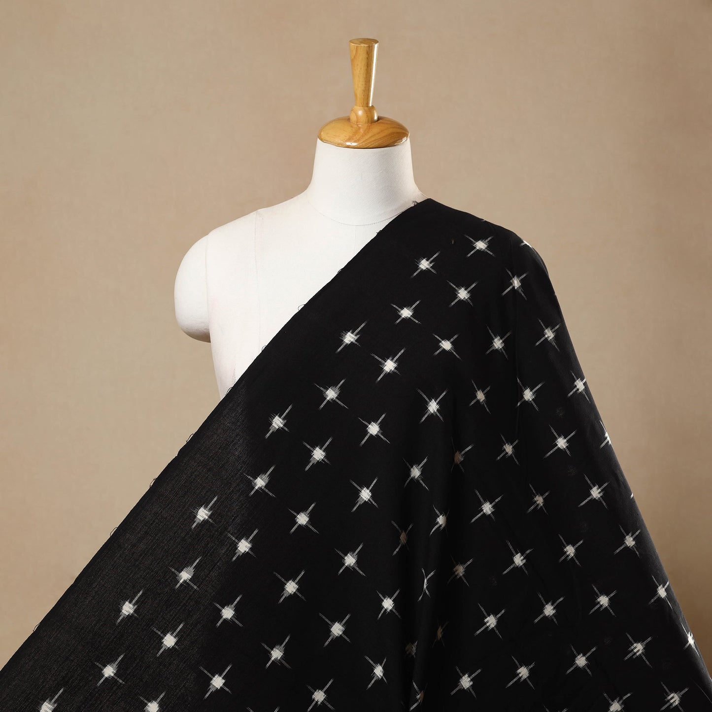  Black Handloom Cotton Pochampally Double Ikat Fabric