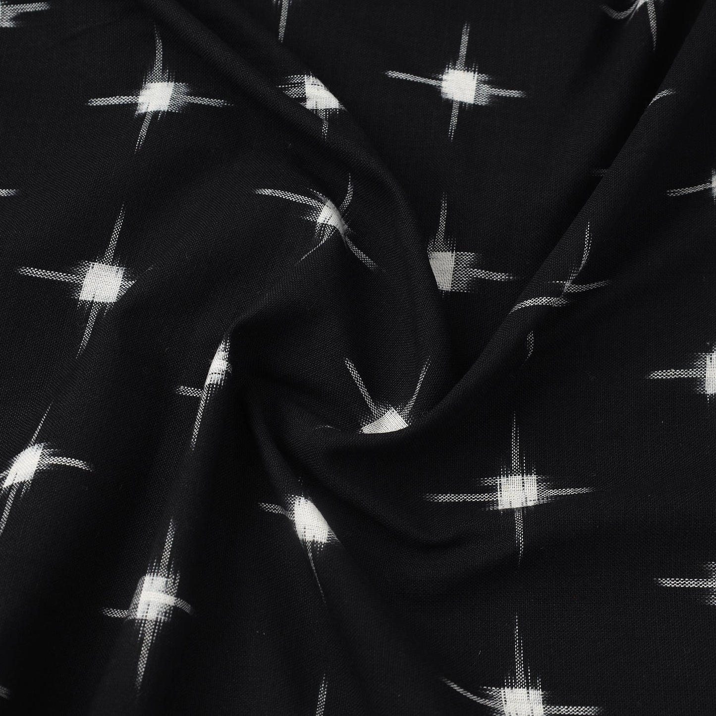  Black Handloom Cotton Pochampally Double Ikat Fabric