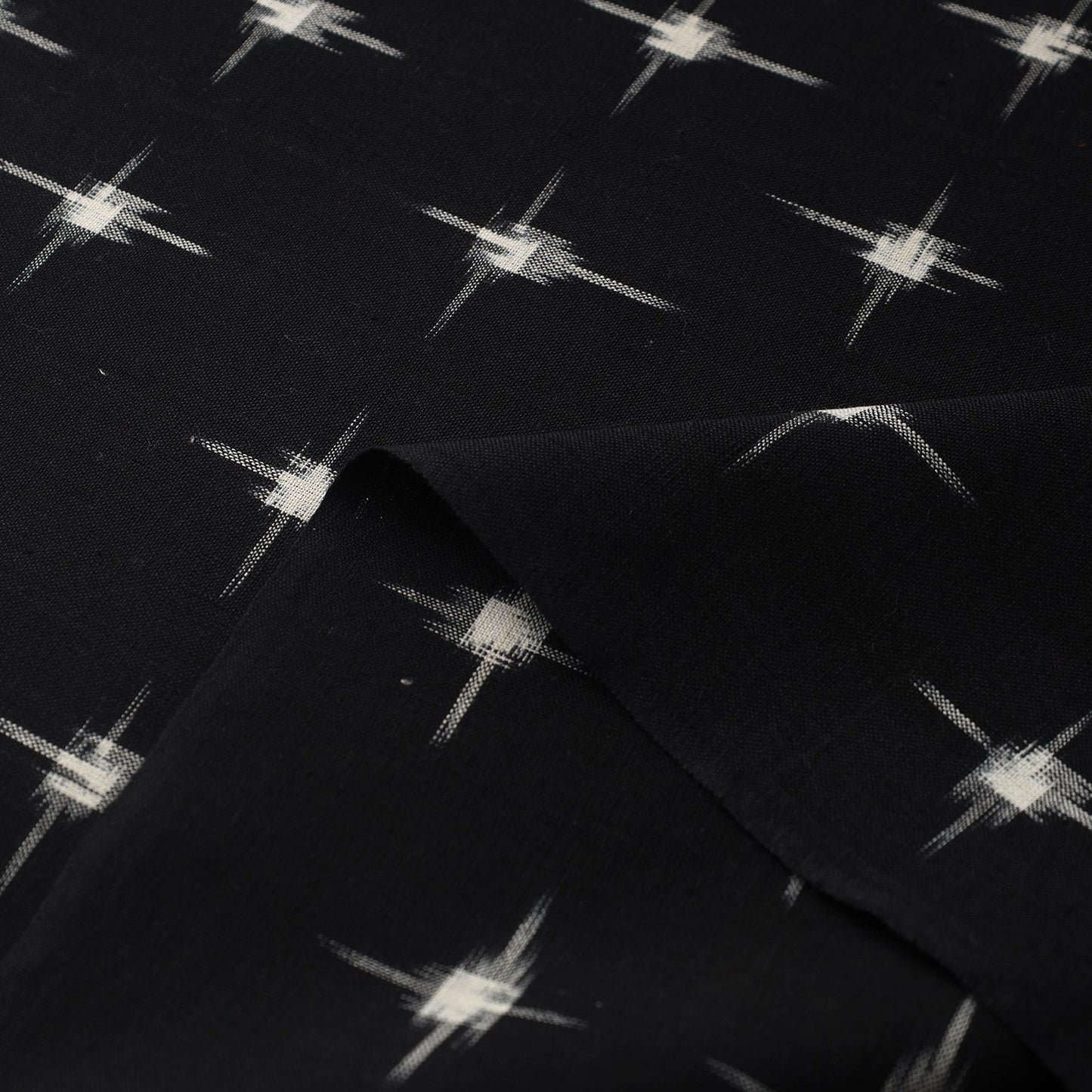 Black Handloom Cotton Pochampally Double Ikat Fabric 