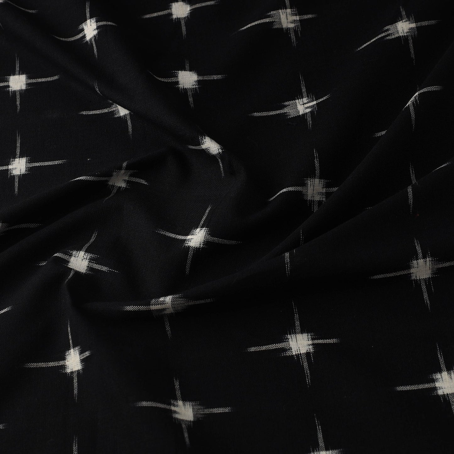 Black Handloom Cotton Pochampally Double Ikat Fabric 