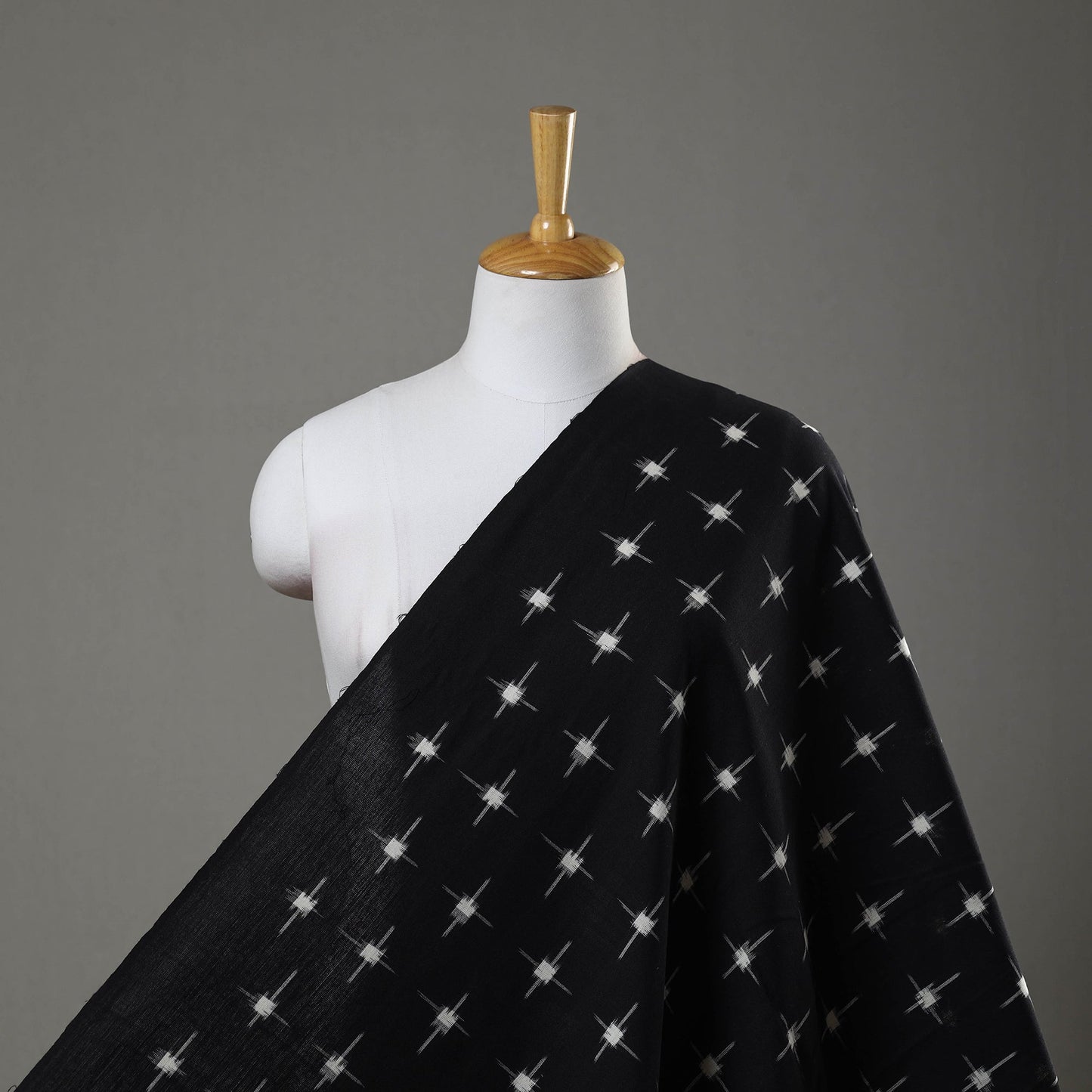 Black Handloom Cotton Pochampally Double Ikat Fabric 