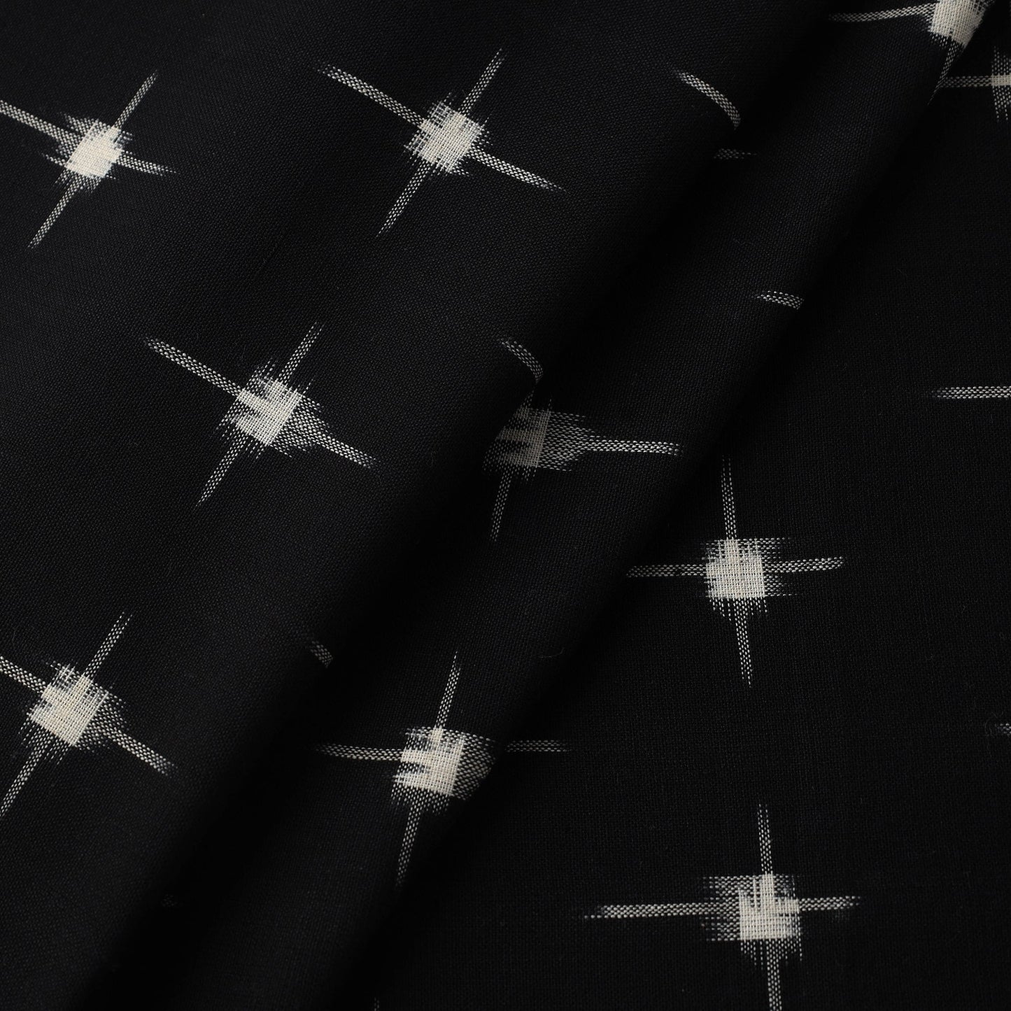 Black Handloom Cotton Pochampally Double Ikat Fabric 