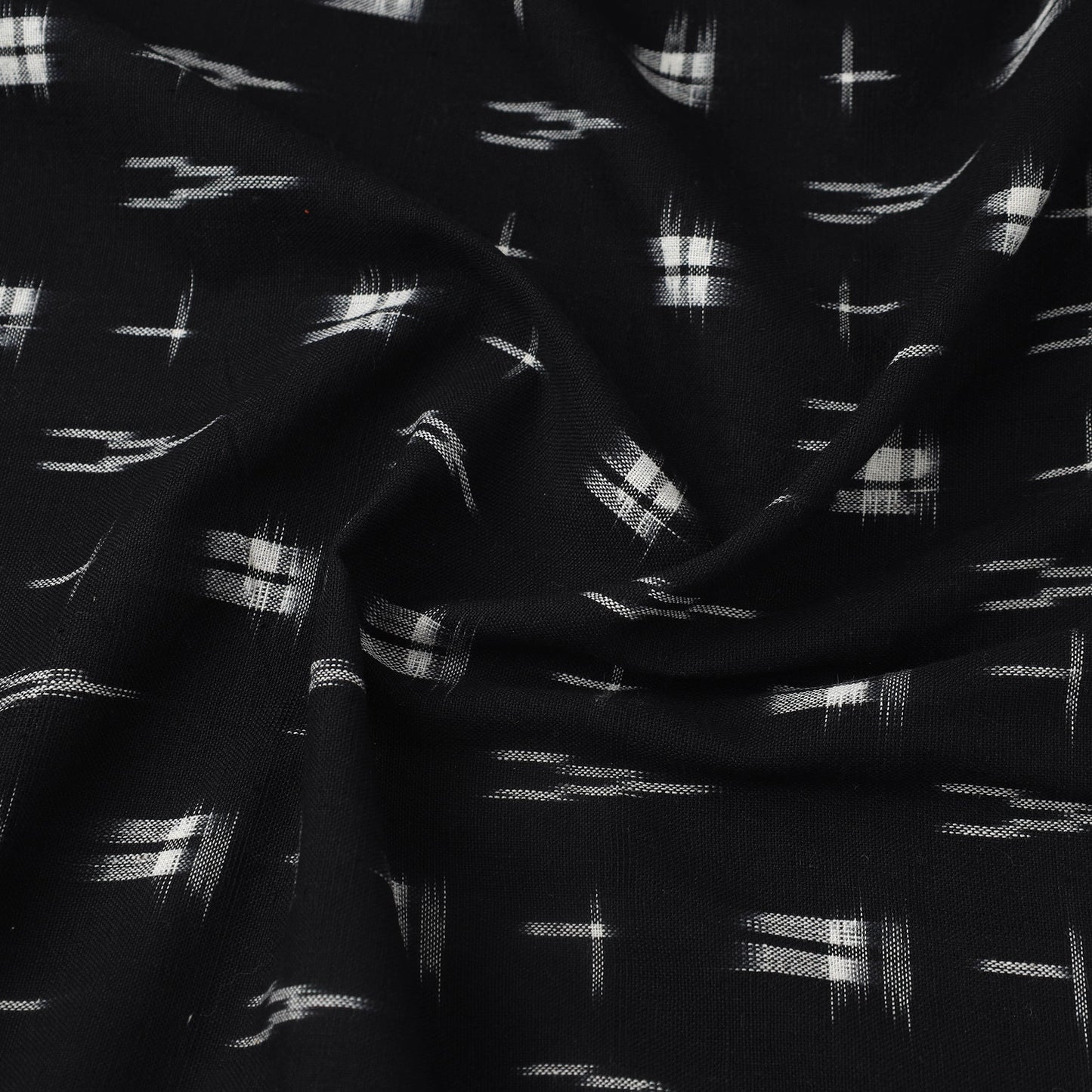 Black Handloom Cotton Pochampally Double Ikat Fabric