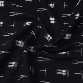 Black Handloom Cotton Pochampally Double Ikat Fabric