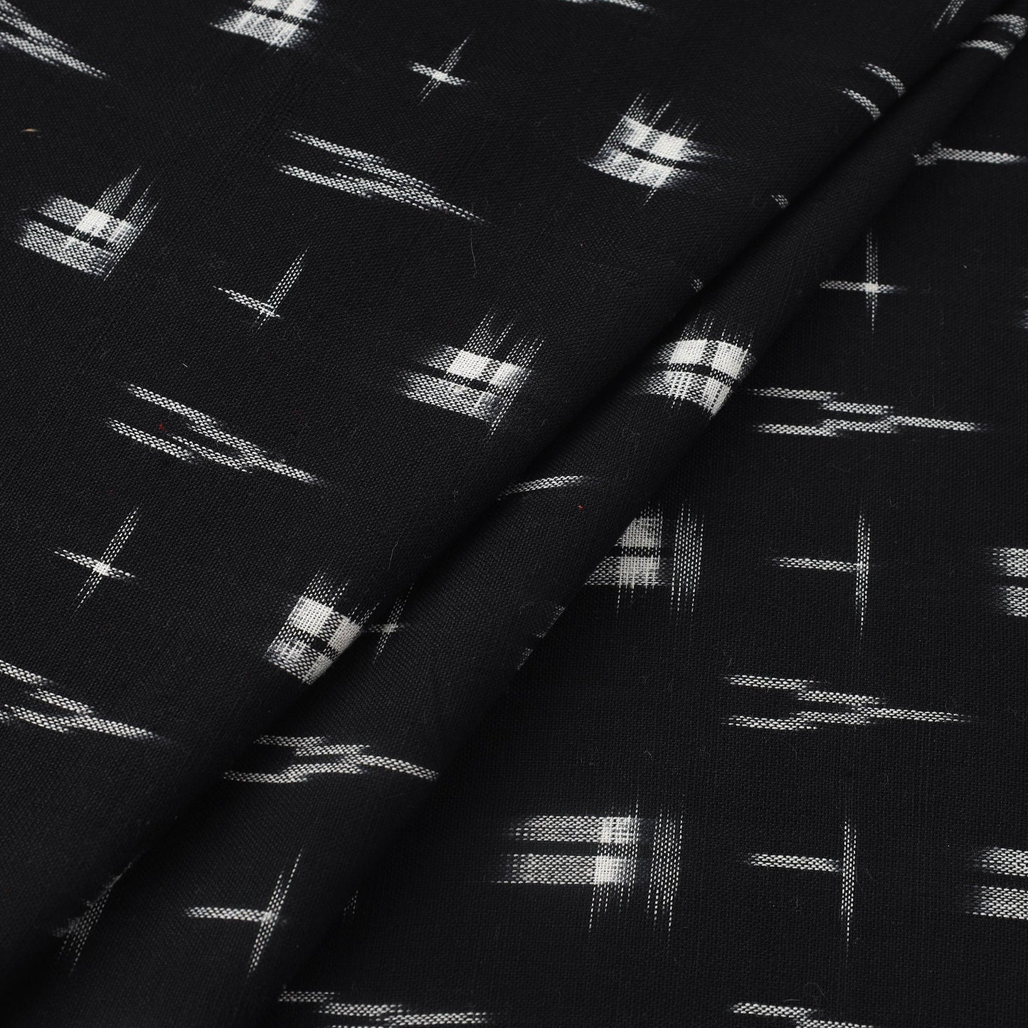 Black Handloom Cotton Pochampally Double Ikat Fabric